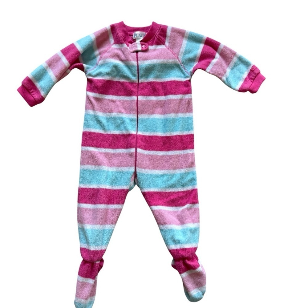 The Children’s Place Fleece Footed Pajamas pink and blue stripe - Size 18 Months